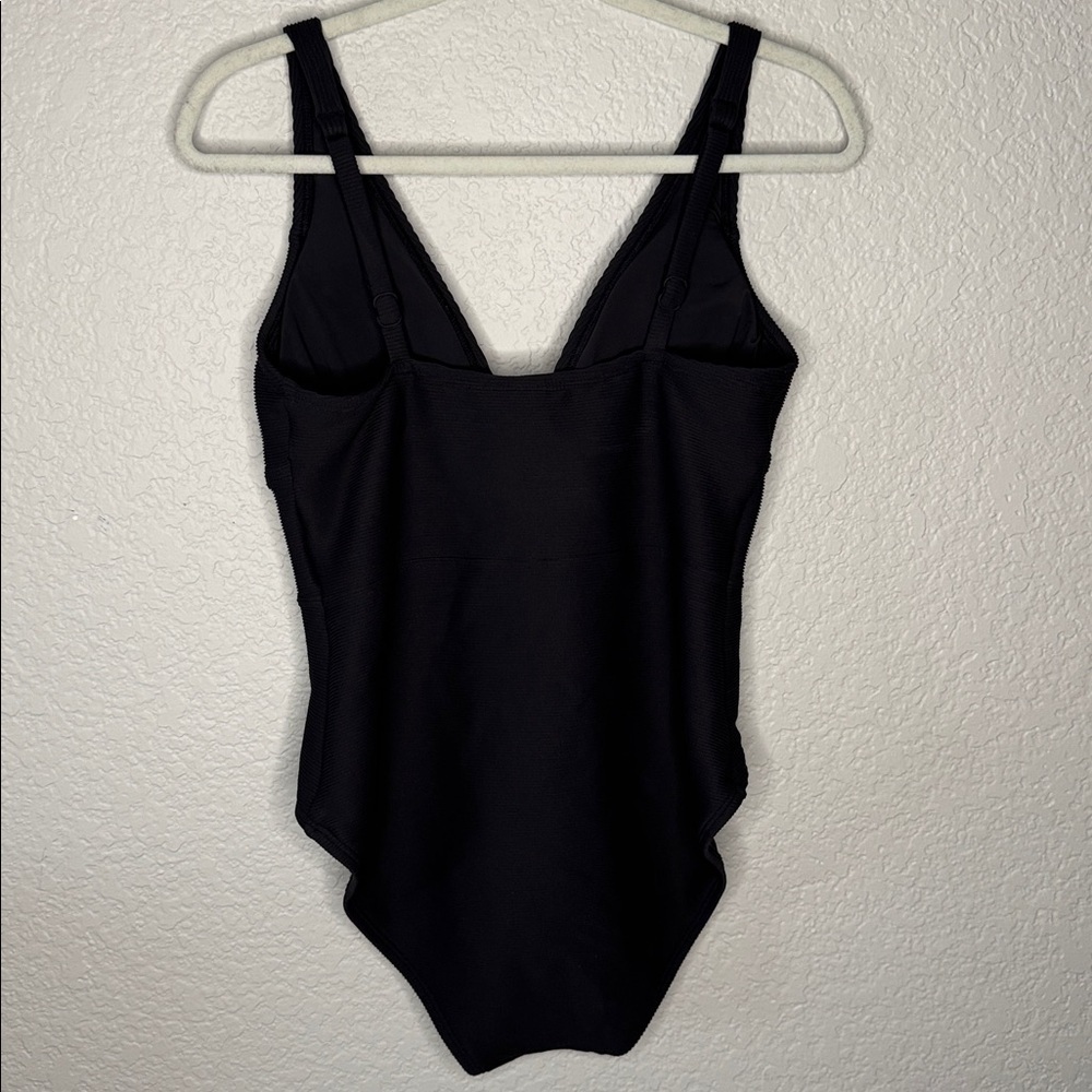 Tommy Bahama Ocean Point V Neck Ribbed One Piece Swimsuit Black 12 Tummy Control - Picture 5 of 8